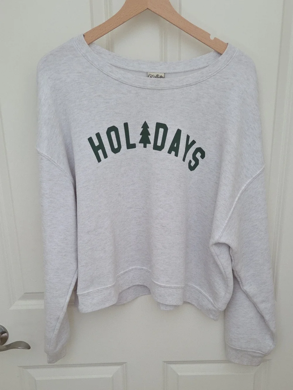 Cozy 'Holidays' Graphic Sweatshirt - Light Heather Gray with Green Print